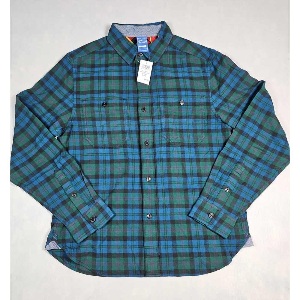 Gallerie Mens Blue‎ Green Plaid Button Up Flannel Shirt Size Medium NWT